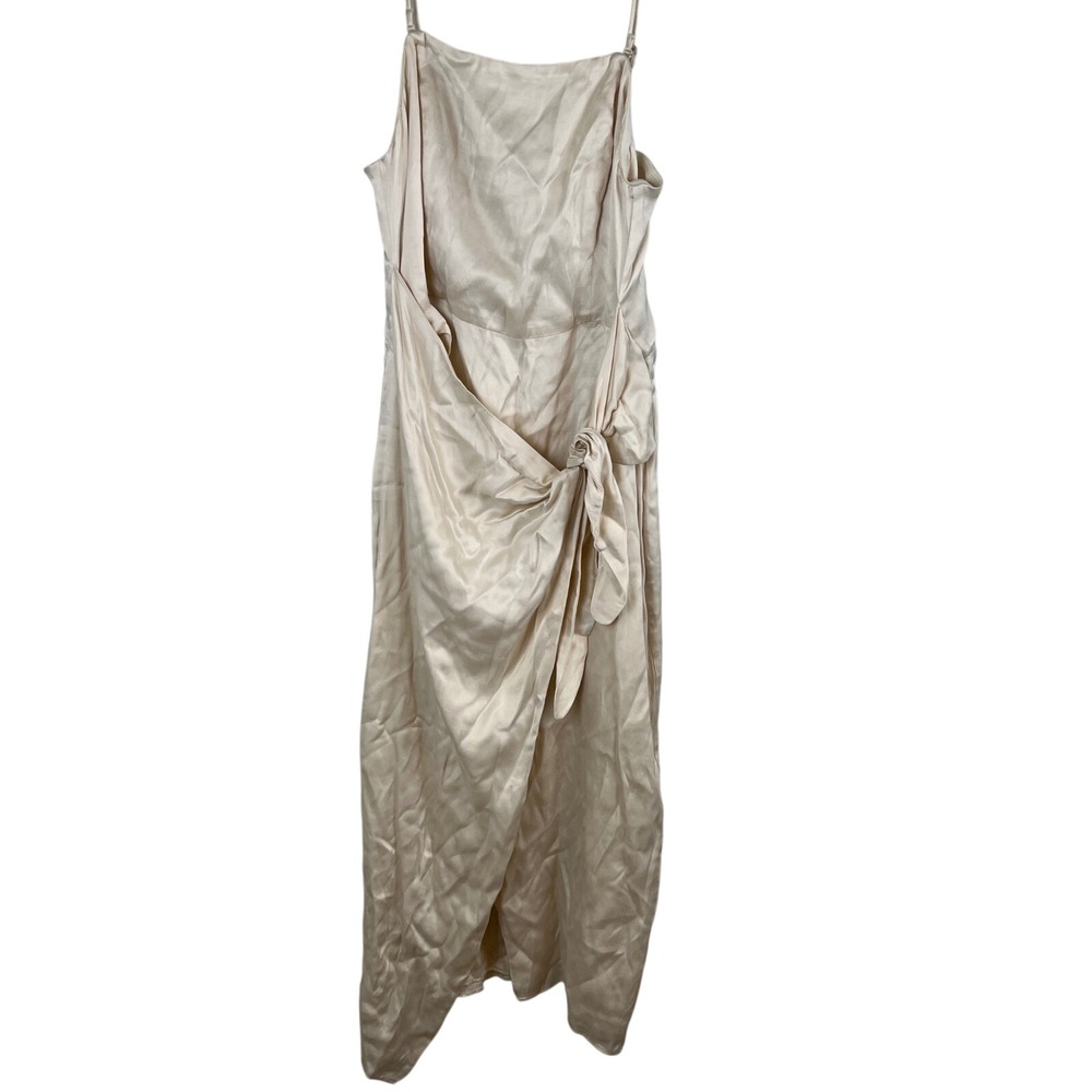 LPA Revolve Slip Midi Dress Champagne Satin‎ Wrap Tie Adjustable Straps Medium - Picture 2 of 10
